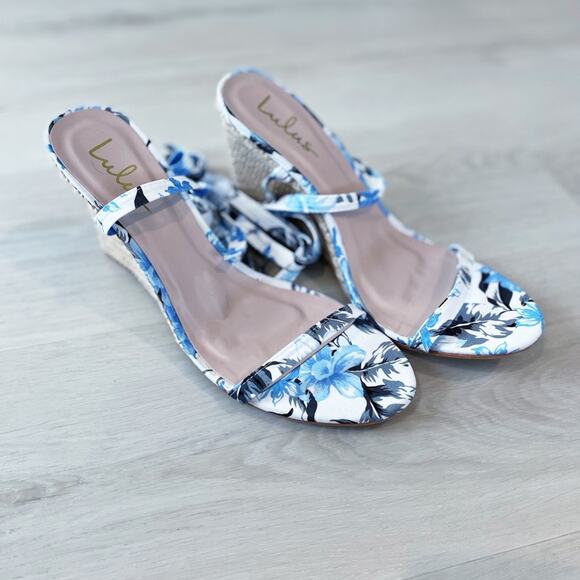 NEW Lulu’s Gulee Blue Floral Lace Up Espadrille Wedge Sandal Size 11 - Picture 10 of 14